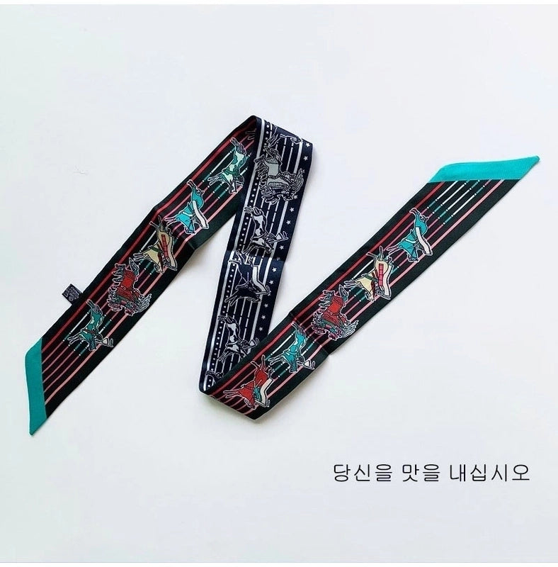 Women's Minimalist Classic Style Color Block Satin Printing Silk Scarf