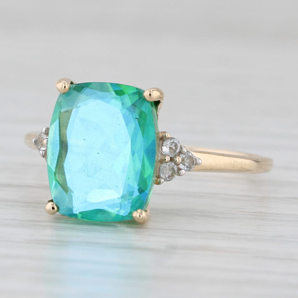 Blue Green Lab Created Quartz Glass Doublet Topaz Ring 14k Yellow Gold Size 7