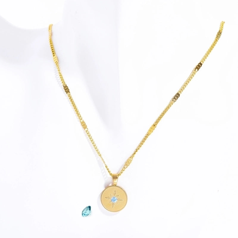 Titanium Steel Minimalist Classic Style Inlay Geometric Zircon Pendant Necklace