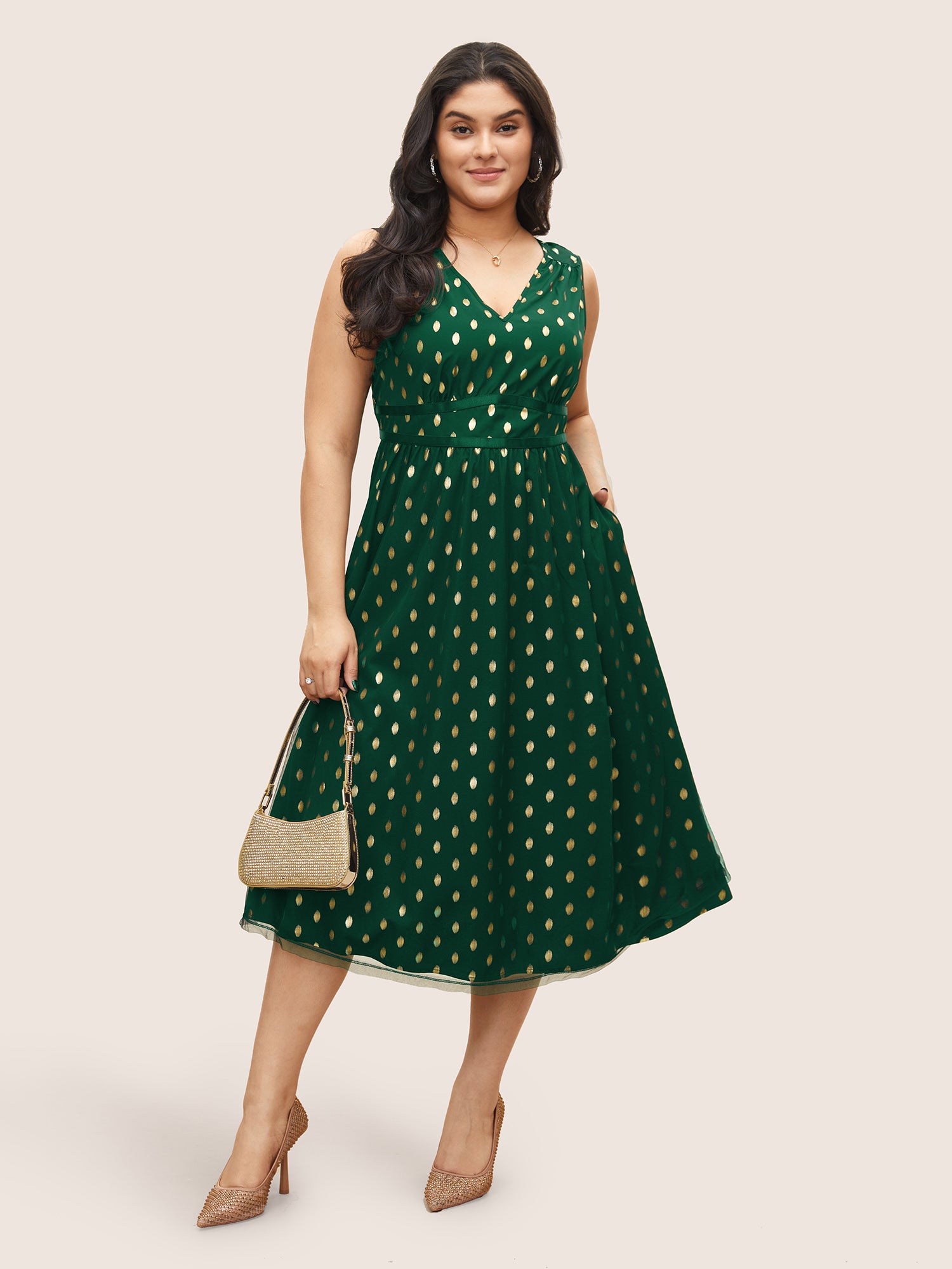 Glitter Polka Dot Pocket Patchwork Tank Dress