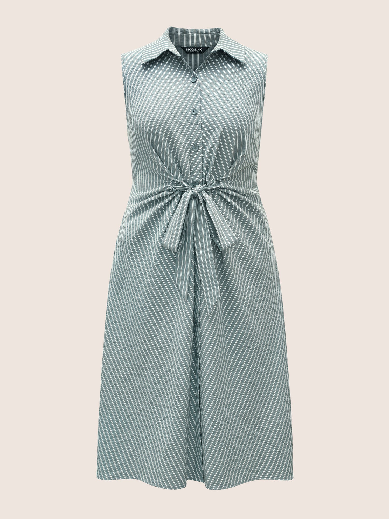 Shirt Collar Striped Midi Tank Dress