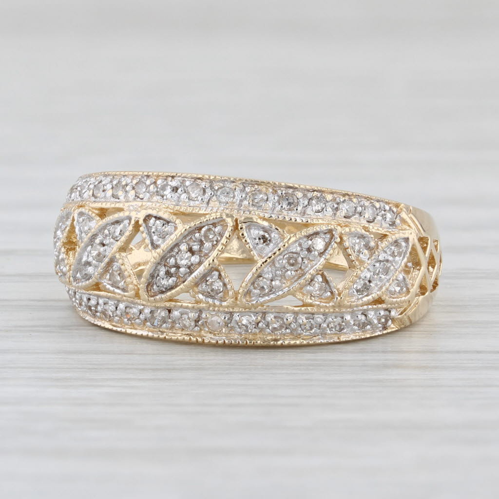 0.12ctw Diamond Crosshatch Ring 14k Yellow Gold Size 7.25