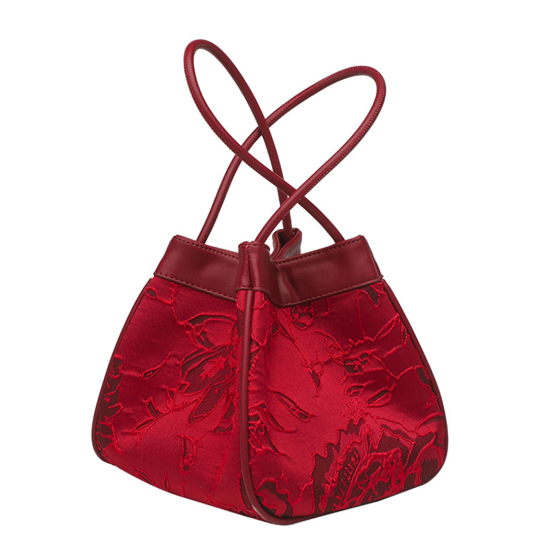 Bridal Red Embroidered  Bucket Bag with Vegetable Basket Design
