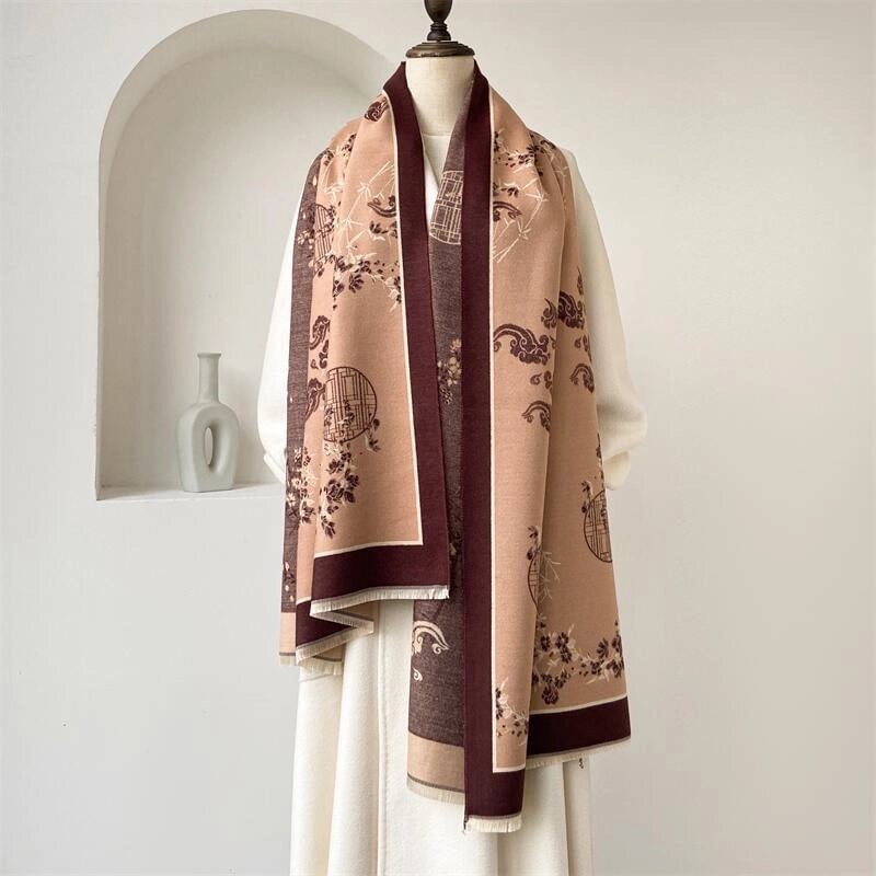 Women's Elegant Plant Imitation Cashmere Scarf