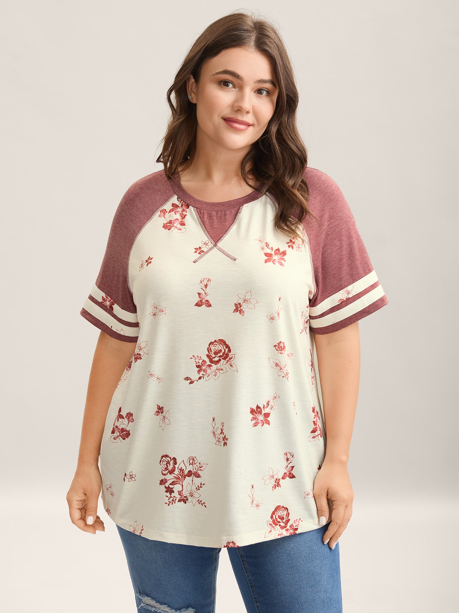 Bamboo Stretchy Color Contrast Printed T-Shirt