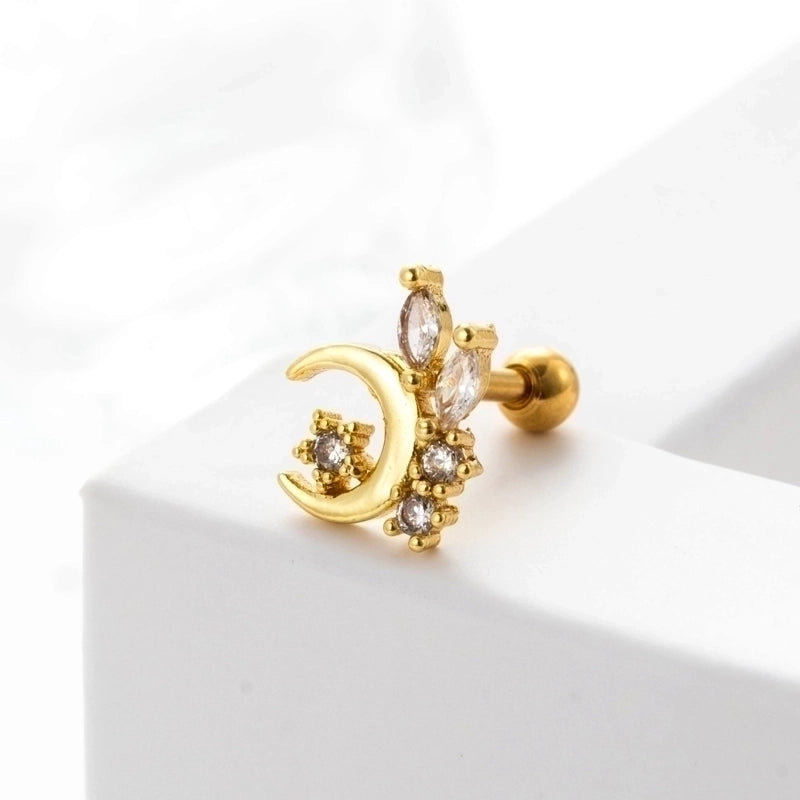 Ear Cartilage Rings & Studs Geometric 316L Stainless Steel  Copper Inlaid Zircon