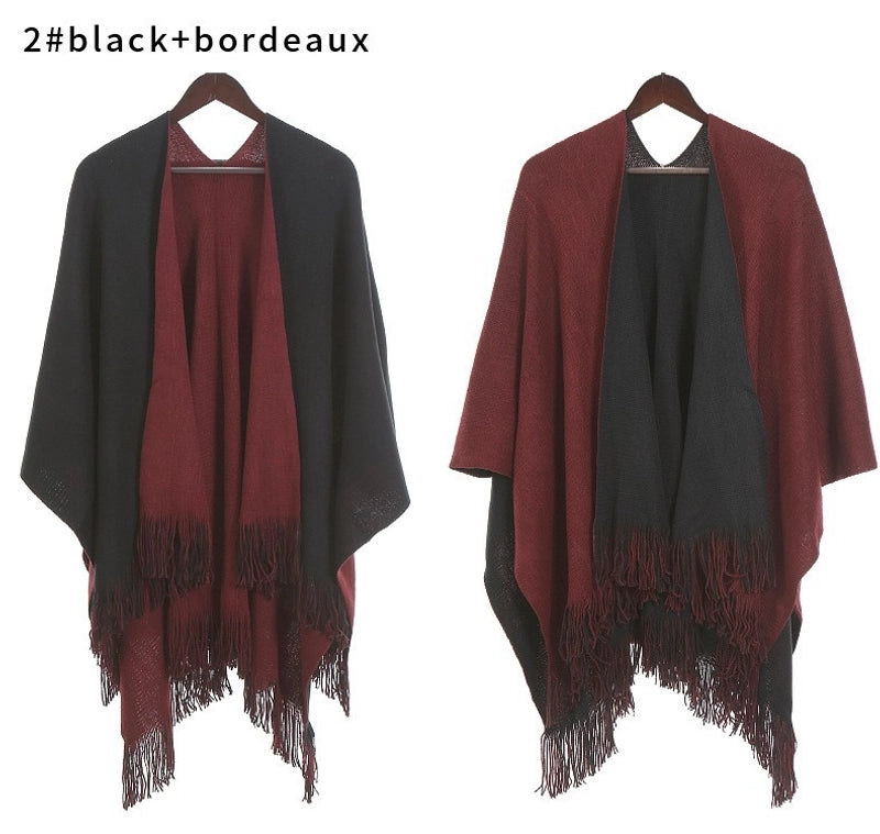 Autumn And Winter Double-sided Knitted Shawl In Stock Warm Shawl Acrylic Tassel Warp Knitted Cape