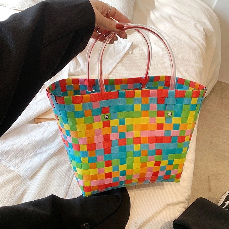Women's Medium Summer Plastic Beach Straw Bag