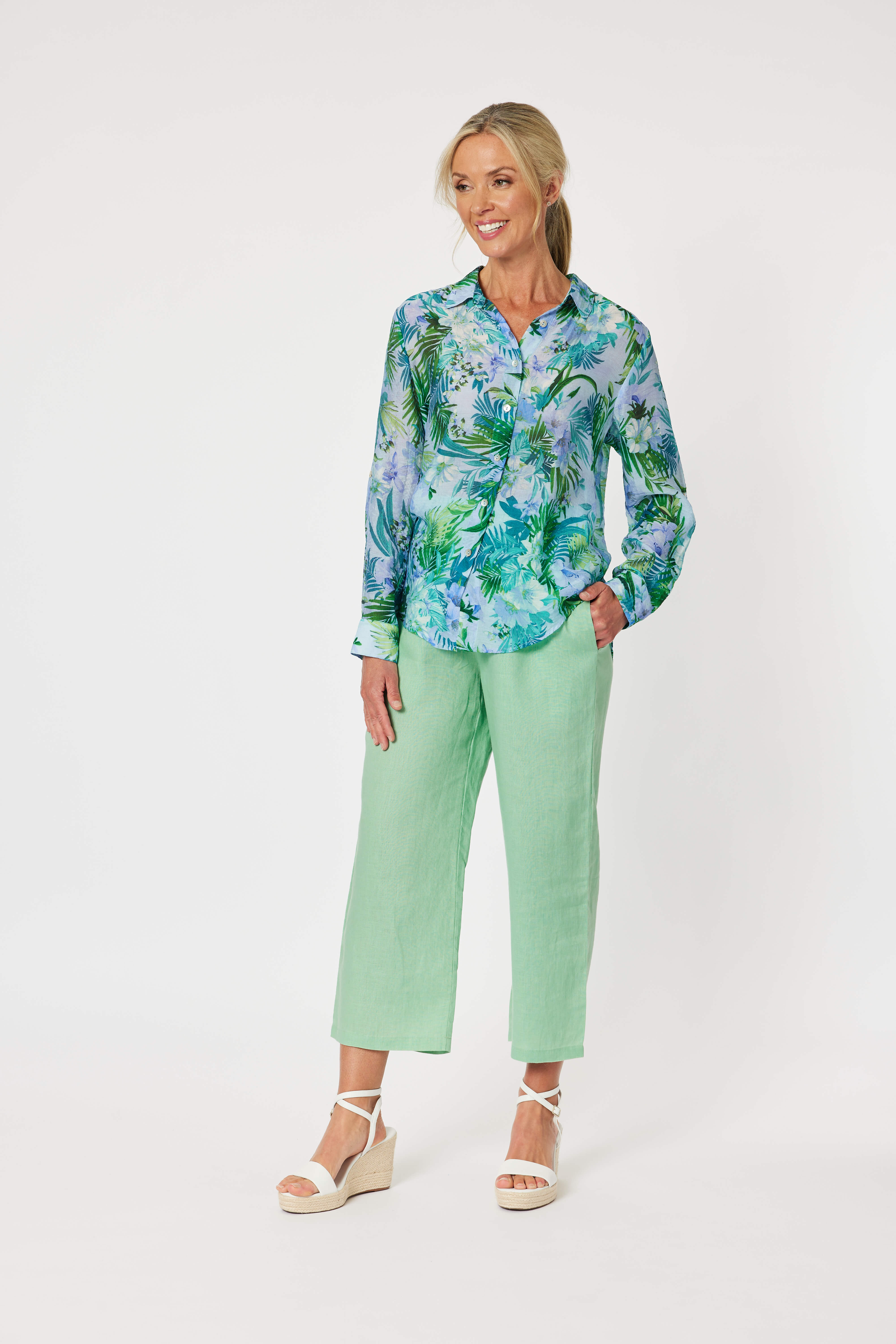Lara Linen Wide leg Pant - Mint