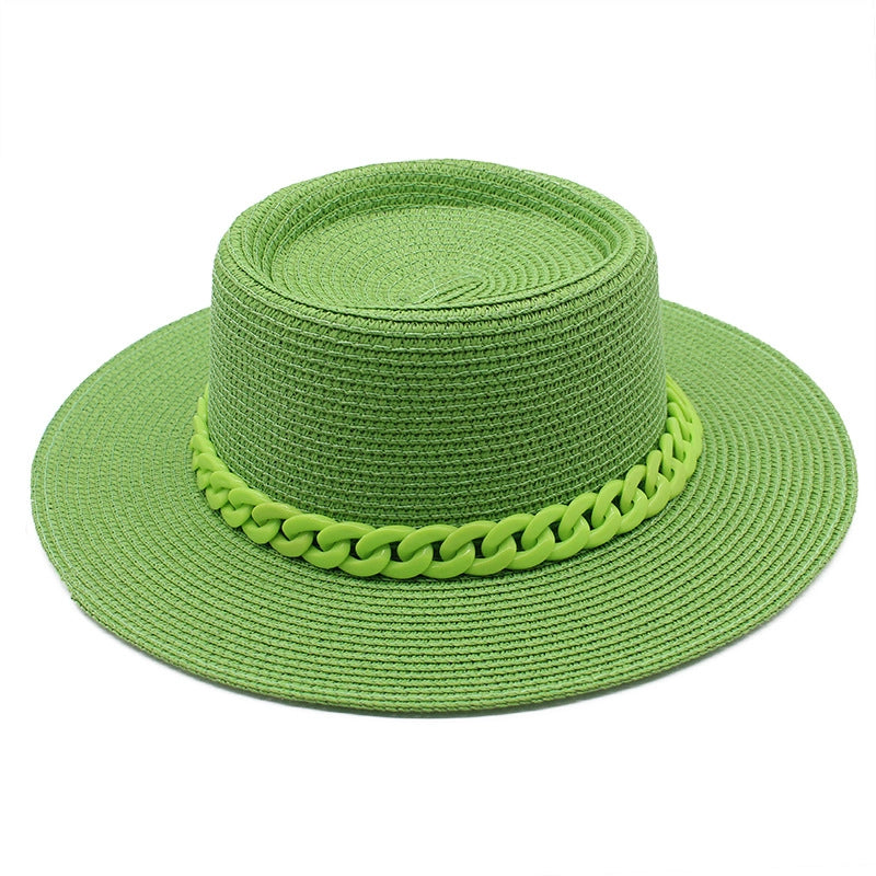 Women's Minimalist Solid Color Chain Flat Eaves Sun Hat
