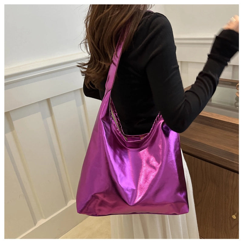Women's Large Pu Leather Solid Color Streetwear Square Magnetic Buckle Shoulder Bag