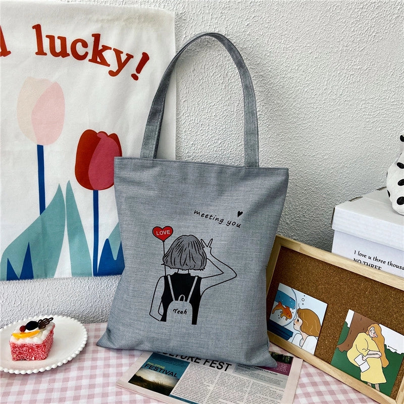 Women's Medium Canvas Letter Classic Style Sewing Thread Square Zipper Canvas Bag