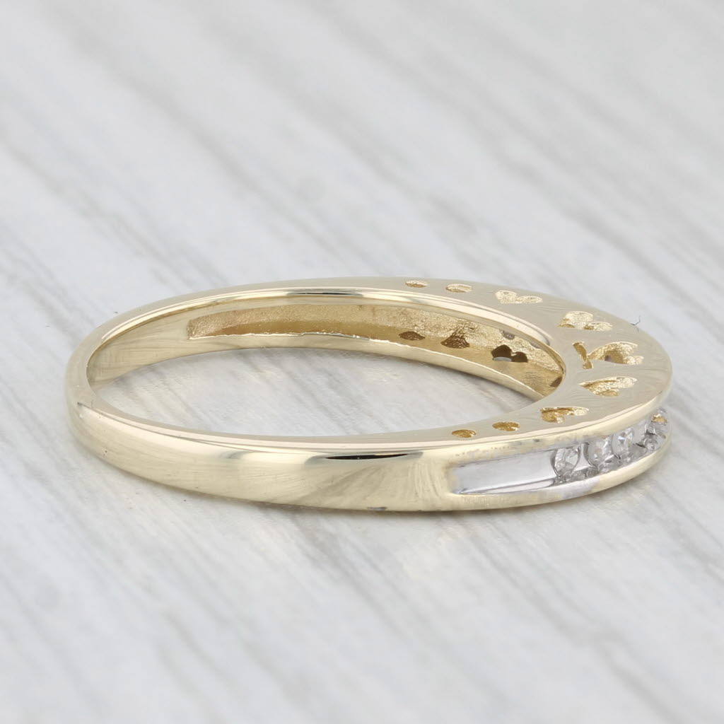 0.10ctw Diamond Wedding Band 10k Yellow Gold Sz 6.5 Stackable Ring Heart Bridge