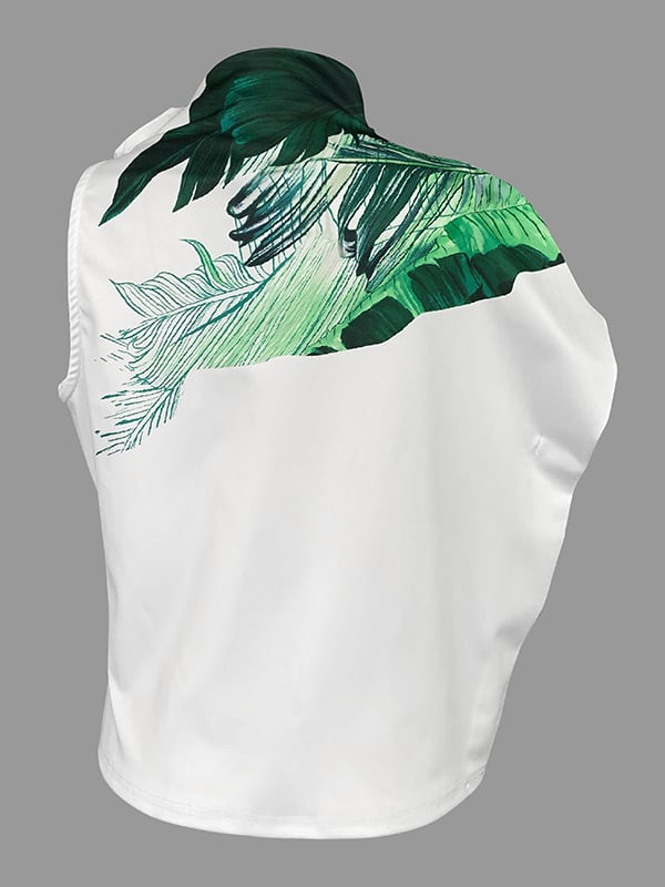 Loose Sleeveless Printed Mock Neck Vest Top