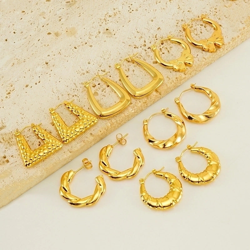 1 Pair Minimalist Bow Knot 304 Stainless Steel 18K Gold Plated Hoop Earrings