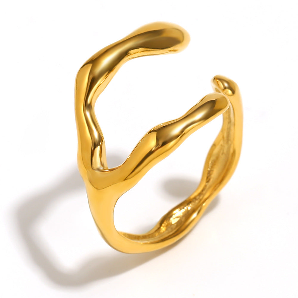 Fashionable Niche Personality Simple Hot Style Hand Jewelry Stainless Steel Plated 18K Gold Line Oil Drop Ring Female