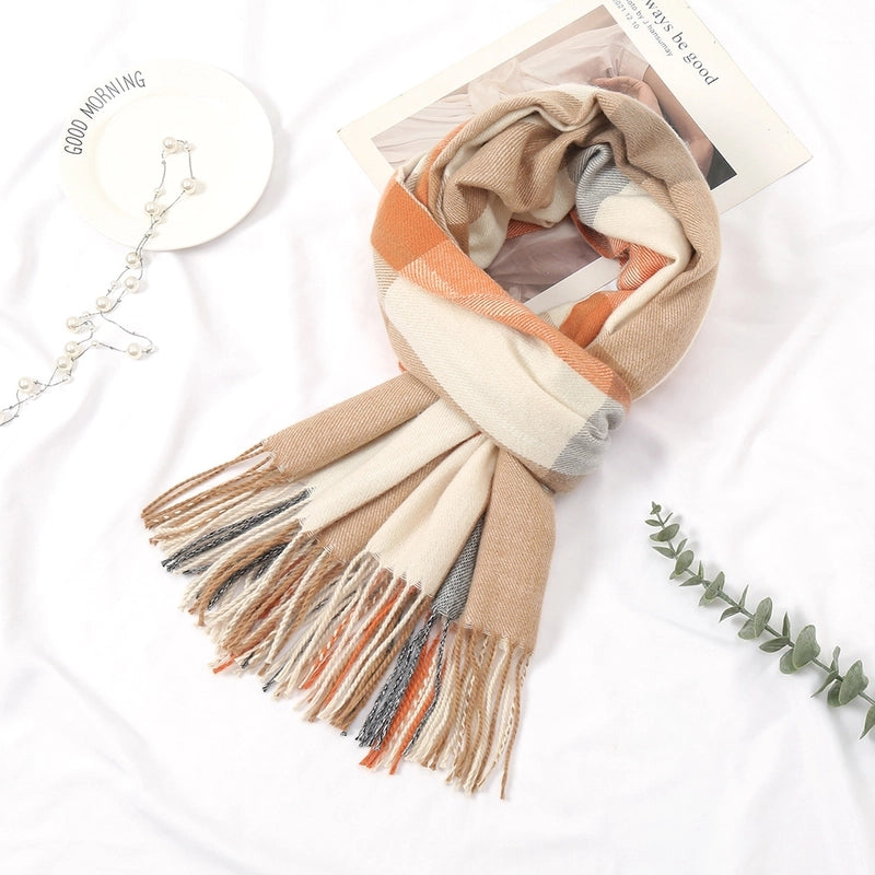 Autumn And Winter New Stitching Plaid Artificial Cashmere Scarf Women's Sweet Style Fashion Cold-Proof Warm Couple Bib Shawl