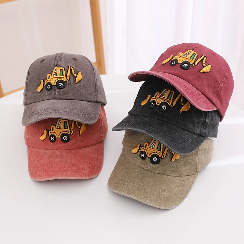 Children's Hat Spring And Autumn New Washed Boys And Girls Cap Korean Retro Excavator Cartoon Baseball Cap