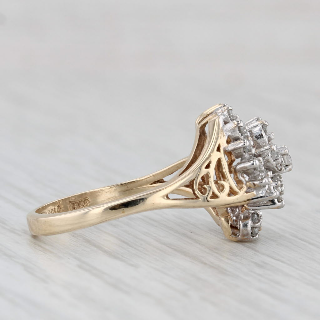 0.32ctw Diamond Cluster Swirl Ring 10k Yellow Gold Size 7.5