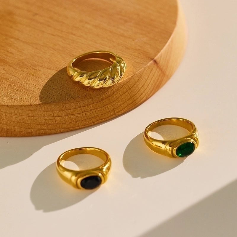 Vintage Style Baroque Style Minimalist Oval Twist Stainless Steel Titanium Steel Inlay Zircon Rings