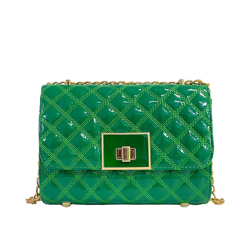 Women's Pu Leather Solid Color Lingge Basic Sewing Thread Square Magnetic Buckle Crossbody Bag
