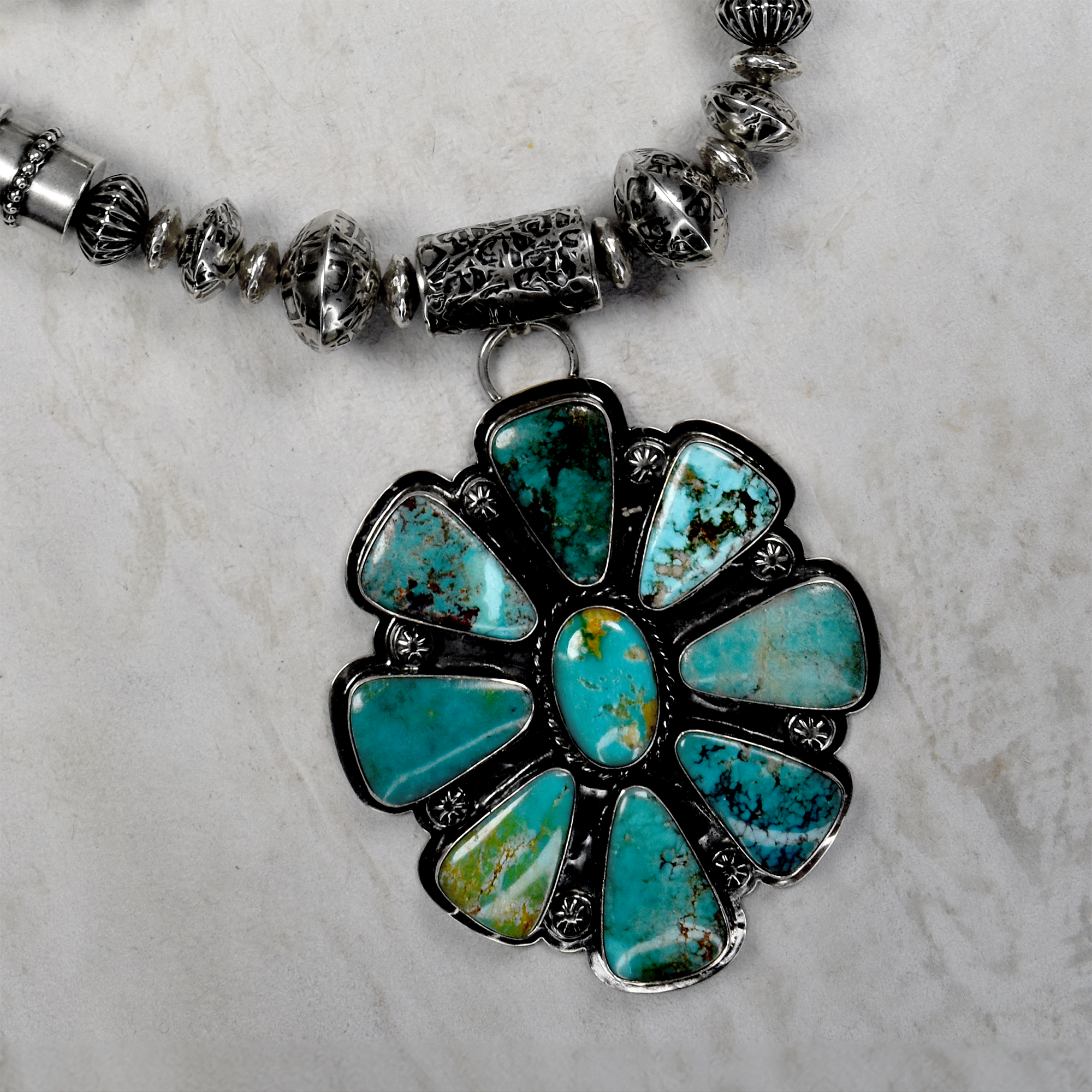 Royston  Bloom Necklace with Hand-Tooled Barrel Beads