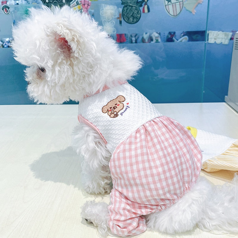 Plaid Bear Four-legged Dog Cat Clothes