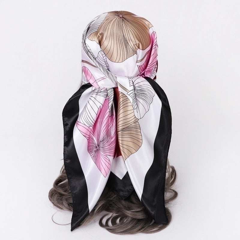Women's Lady Flower Satin Printing Silk Scarf