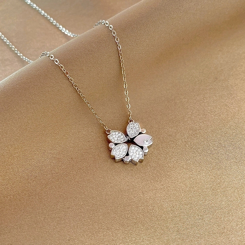 Fashion Flower Butterfly Titanium Steel Copper Pearl Plating Inlay Rhinestones Pendant Necklace 1 Piece