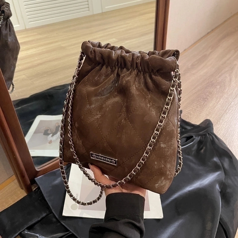 Women's Plaid Classic Style Sewing Thread Bucket String Tote Bag