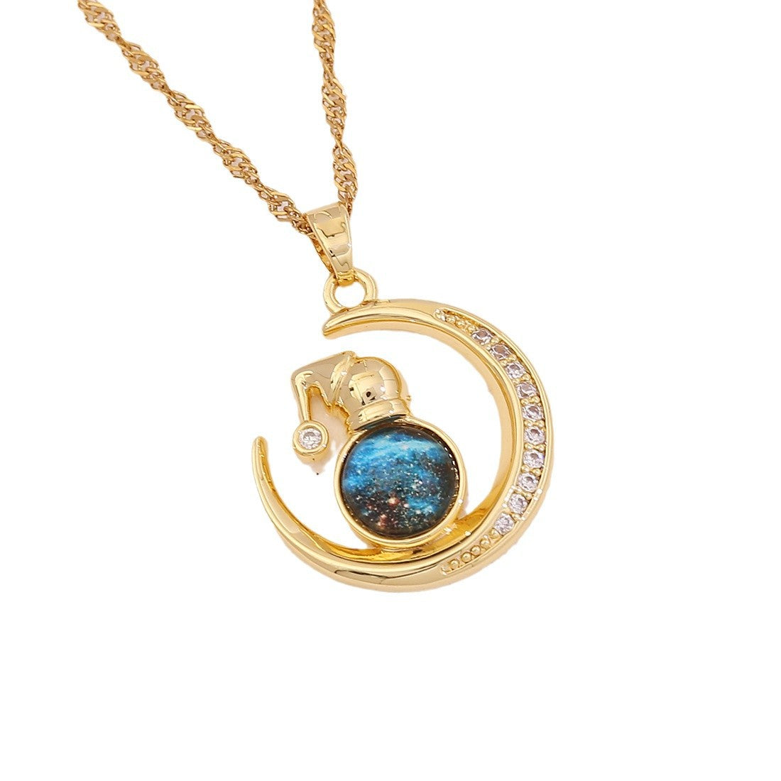 Popular Full Diamond Planet Wings Love Necklace Versatile Women'S Clavicle Chain N1497