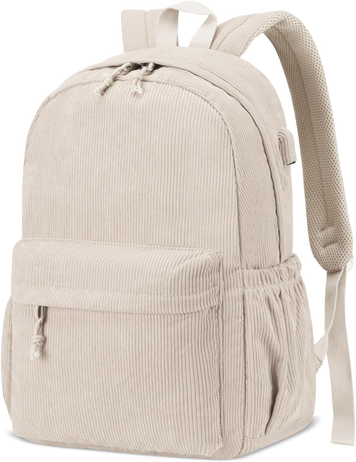 School Backpack for Teens Girls Boys, Large Corduroy College Bookbag Lightweight Backpack Purse for Women Fit for 15.6 Inch Laptop (Beige)