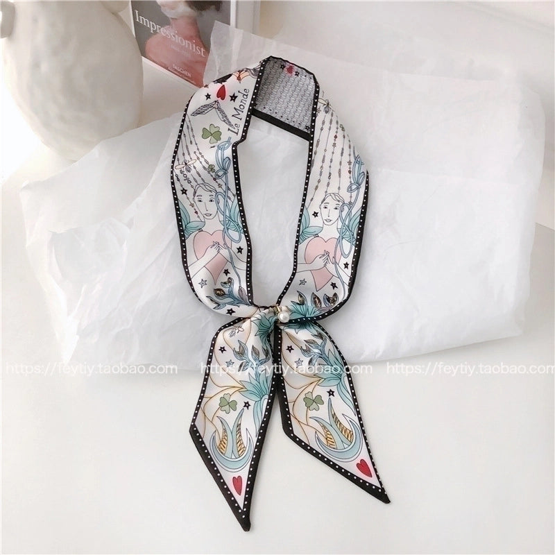 10 Pieces Women's Fashion Geometric Satin Silk Scarves