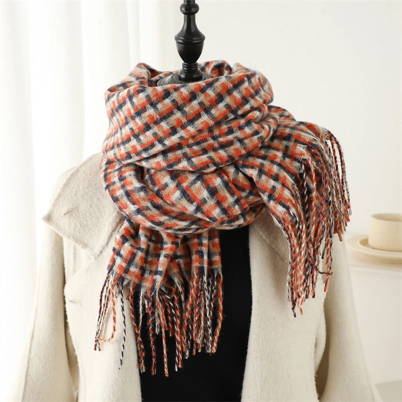 New Retro British Plaid Scarf Autumn And Winter Cashmere Scarf All-Matching Warm Shawl Student Thickened Long Section Female