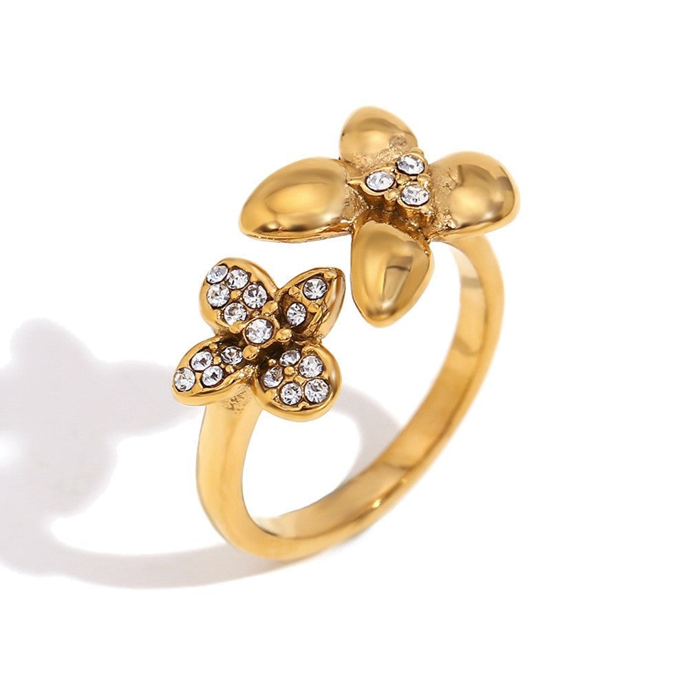 Retro Vintage Fashion Flower Stainless Steel Electroplating Rings