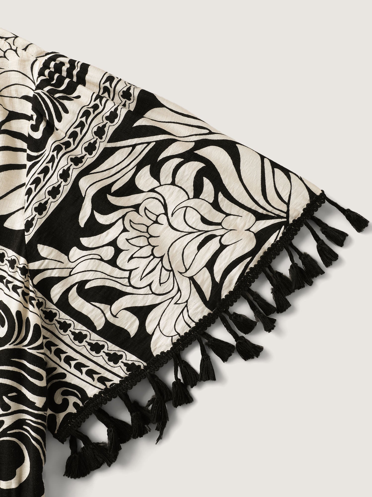 Monochrome Collage Print Tassels Midi Dress