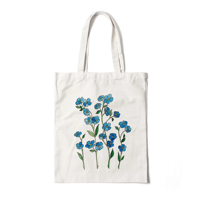 Women's Medium Canvas Flower Basic Classic Style Square Open Canvas Bag