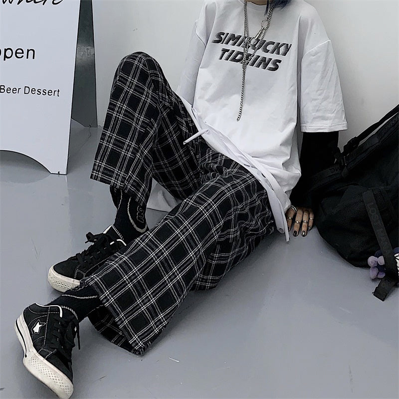 Black white plaid pants KF81444