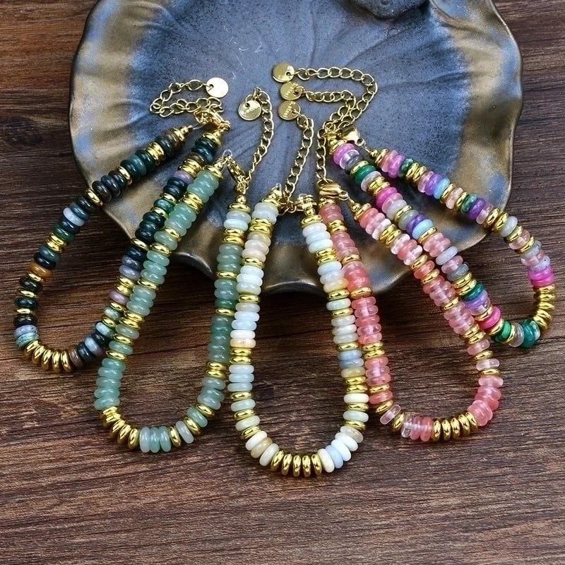 Minimalist Classic Style Round 316L Stainless Steel  Semi-precious Stone Bracelets