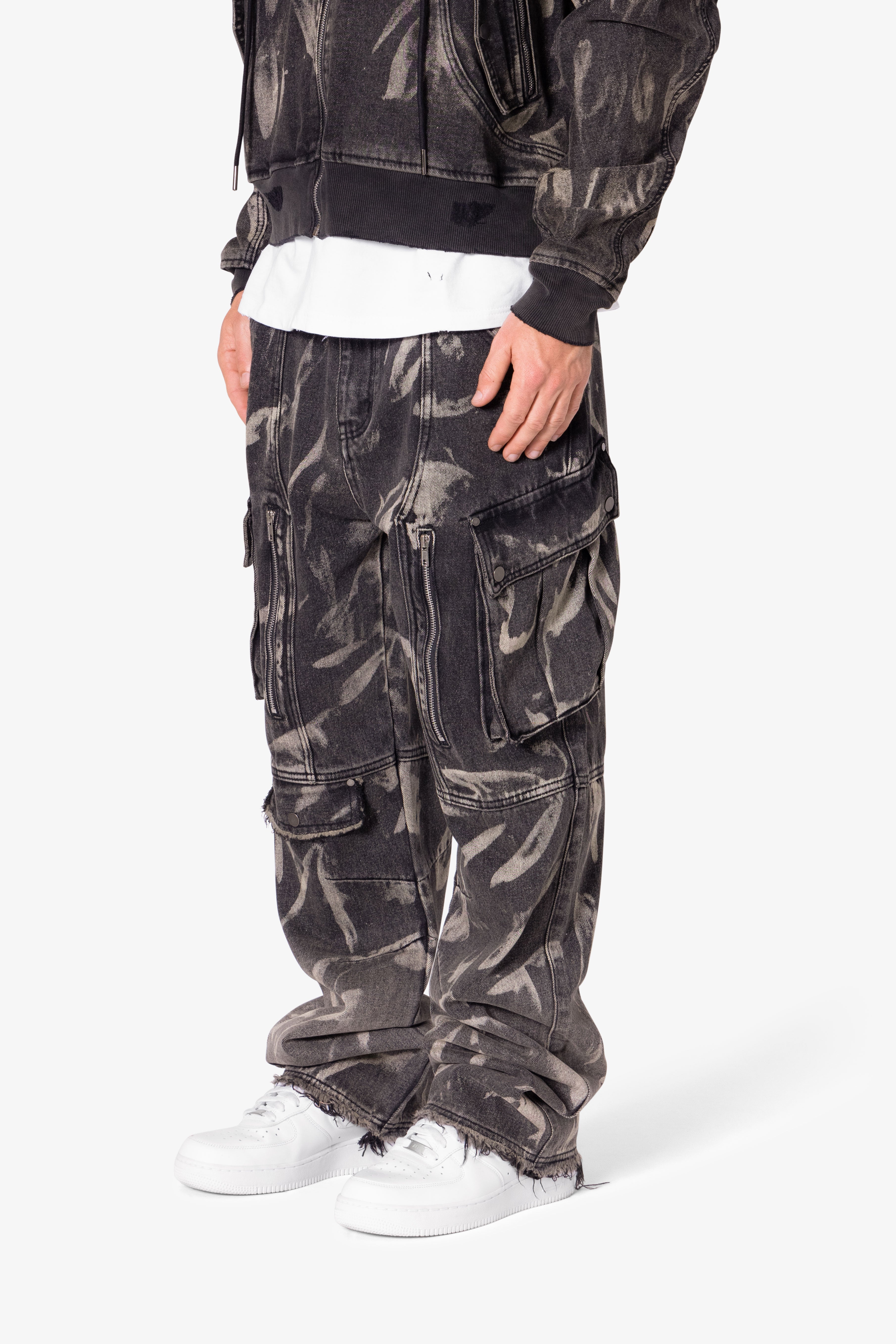 Ultra Baggy Rippled Denim Cargo Pants - Black