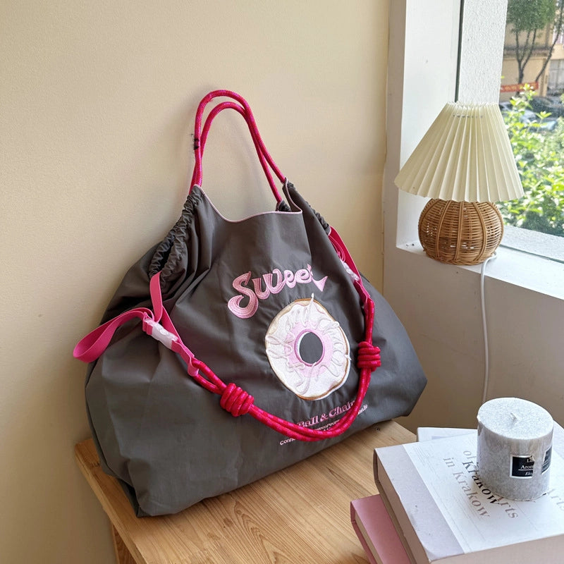 Women's Large Nylon Animal Donuts Basic Classic Style Square Open Shopping Bags