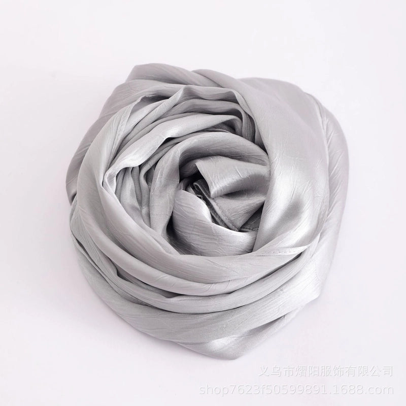Spring And Summer New Bark Wrinkle Satin Scarf High-end Satin Wrinkle Long Scarf Ethnic Scarf Silk Scarf Shawl