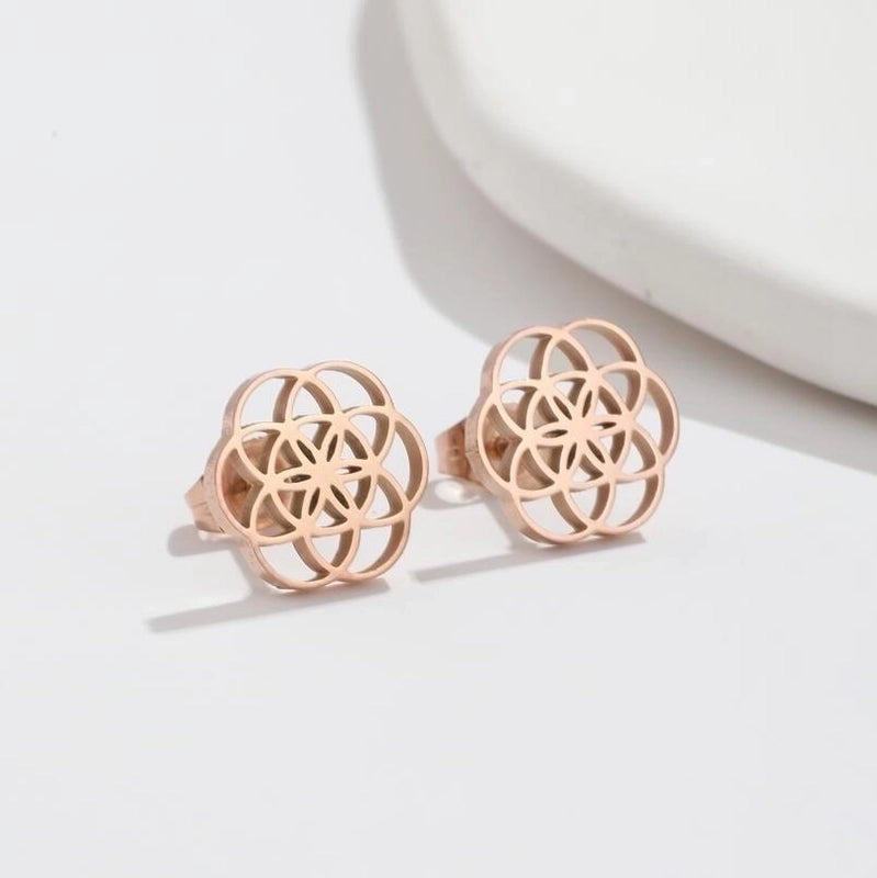 Fashion Cactus Sun Stainless Steel Plating Hollow Out Ear Studs 1 Pair