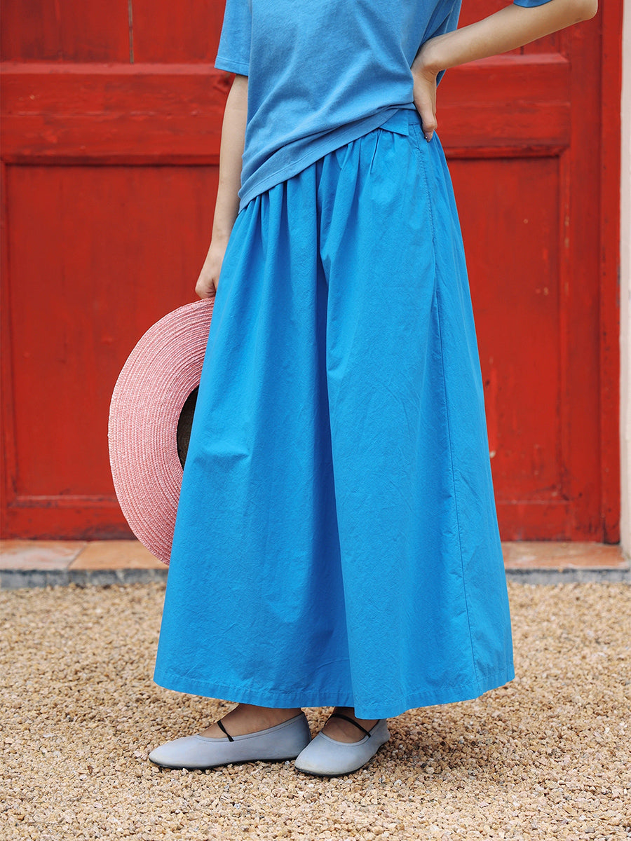 Women Summer Casual Pure Color 100%Cotton Skirt