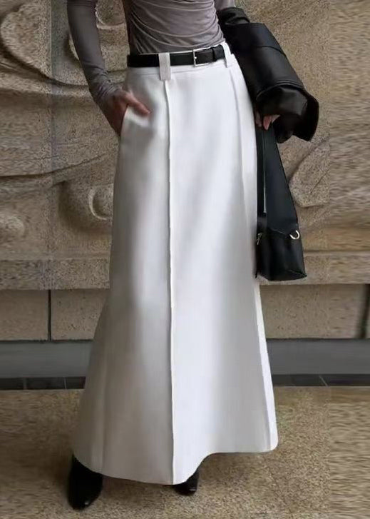 Simple White High Waist Solid Spandex Skirts Spring