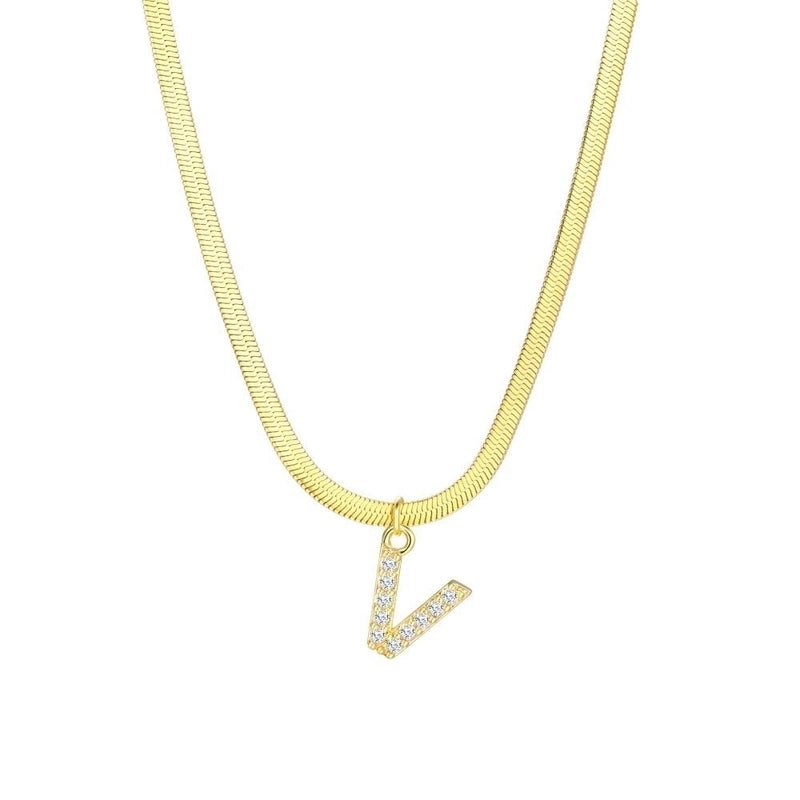 Minimalist Classic Style Letter Copper Inlay Zircon Pendant Necklace