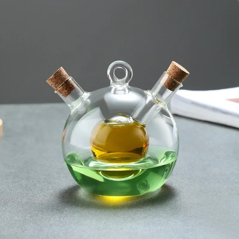 2-IN-1 GLASS OIL POT DOUBLE SOY SAUCE & SEASONING BOTTLE VINEGAR STORAGE