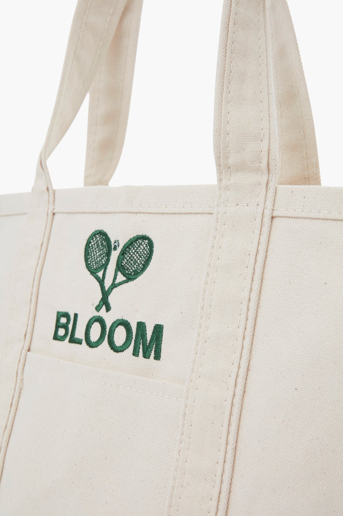 Natural Embroidered Tennis Racket Boat Tote