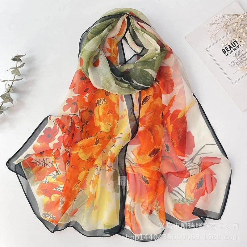 Women's Vacation Color Block Floral Polyester Silk Scarves
