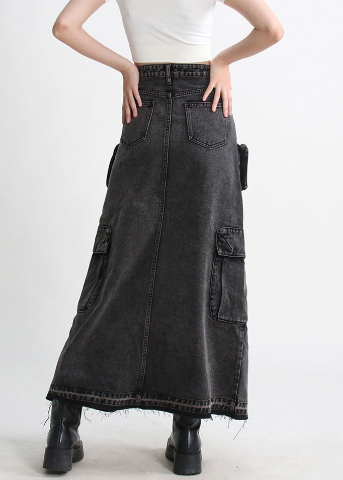 Modern Blue Pockets Side Open Denim Skirt Summer